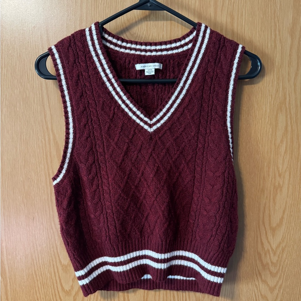 American Eagle Maroon Cable Knit Sweater Vest